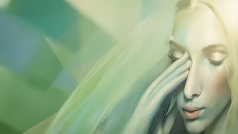 tranquil woman in green light