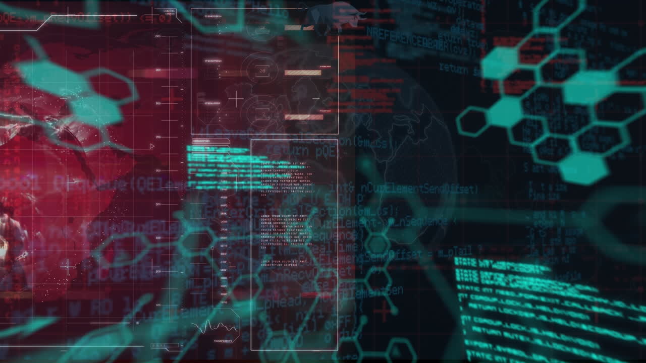 interfaz digital con procesamiento de datos contra globo giratorio y estructuras químicas flotantes