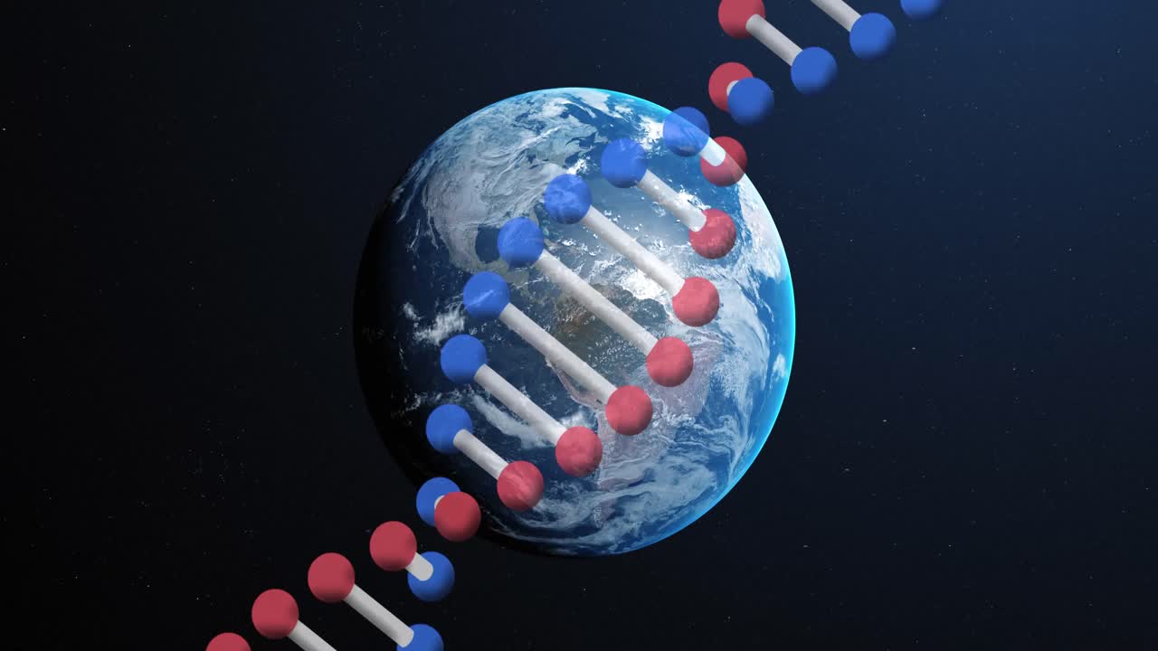 анимация нити днк, вращающейся по земному шару