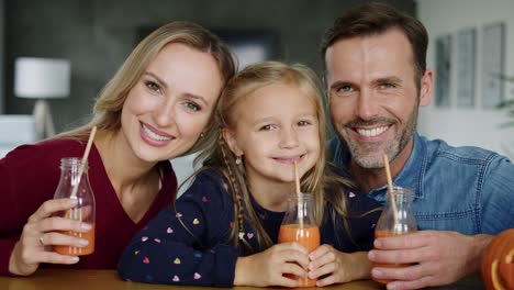 Portrait-of-smiling-family-drinking-smoothie