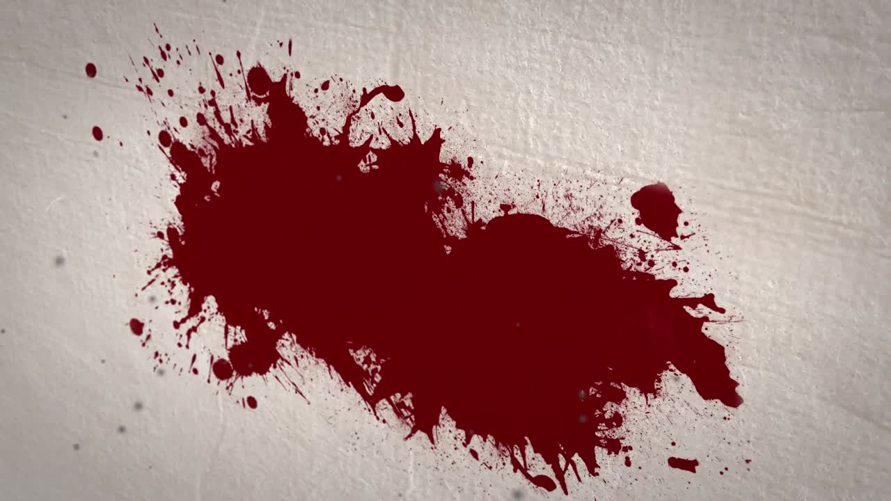 animación de la mancha de sangre que aparece sobre un fondo beige