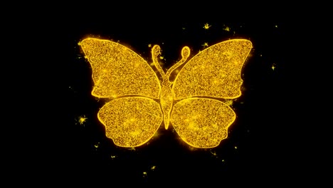 butterfly and bee  icon sparks particles on black background.