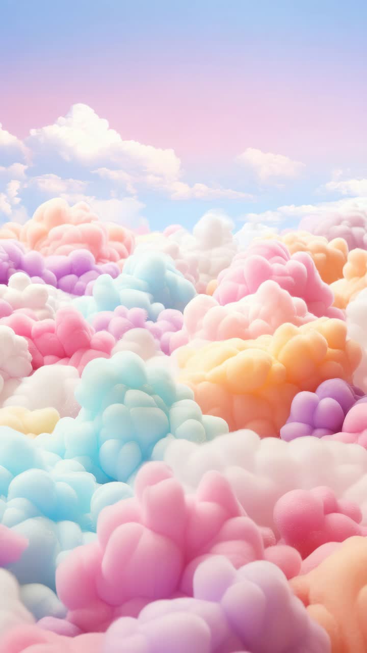 Et drømmende, pastel-farvet cloudscape fra en lav engel, der fremkalder en surrealistisk og finurlig atmosfære