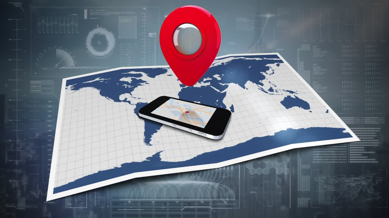 teléfono celular y mapa