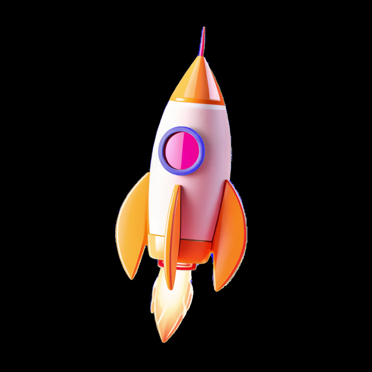 Colorful 3D rocket illustration animation isolated asset, transparent 4K video, alpha channel