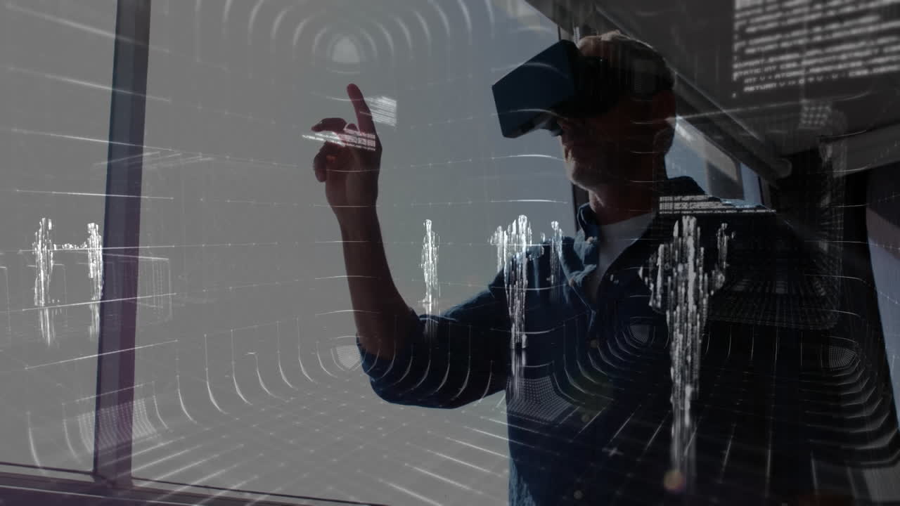 Animation of data processing over businessman working in office