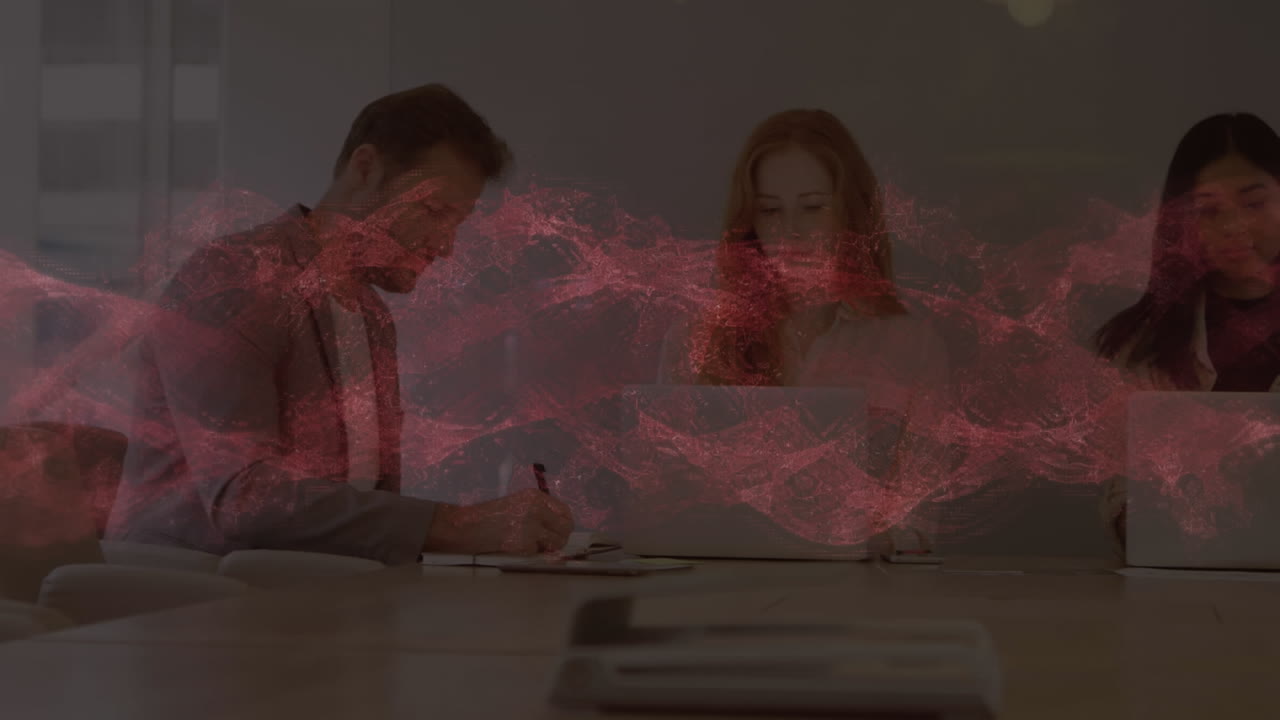 사무실에 있는 사업가들 위에  ⁇ 은 파동의 애니메이션