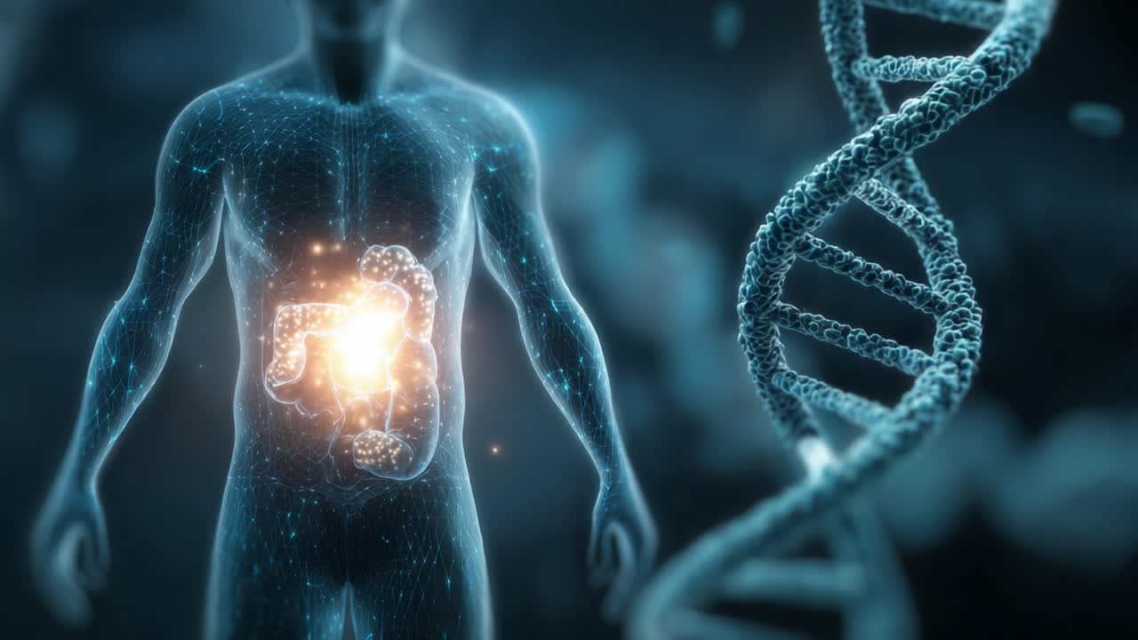 Explorando las complejidades del cuerpo humano: una inmersión profunda en el ADN y el sistema digestivo, resaltando las conexiones entre la genética y los procesos biológicos.