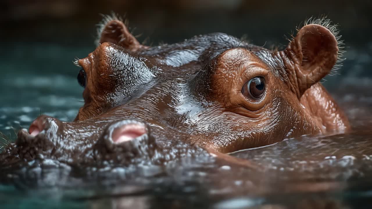 A Close-Up of a Hippopotamus in Water: Capturing the Expression and Details of This Majestic Animal as it Swims and Interacts with its Habitat