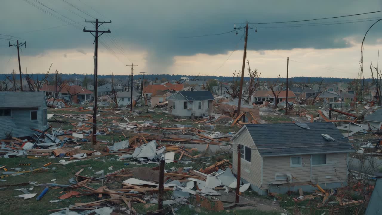 Aftermath of a Tornado: Destroyed Homes and Debris