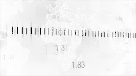 world map with numerical data and bar graph animation overlay