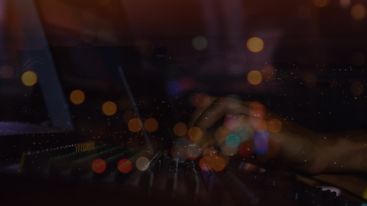 Animation of light spots over caucasian male dj