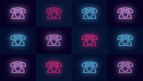 Vintage-telephone-pattern-with-pulsing-neon-colorful-light