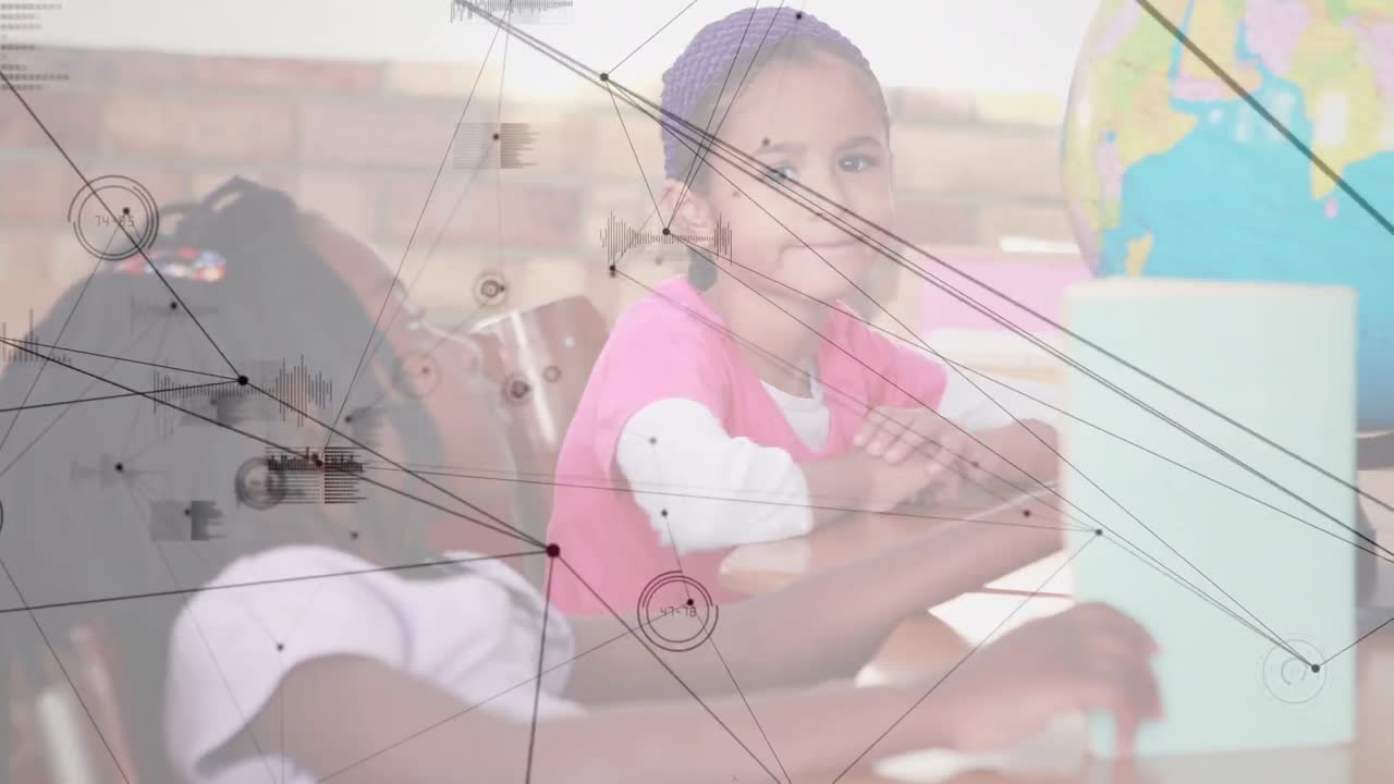 animación de redes de conexiones a través de diversos escolares que leen el mundo