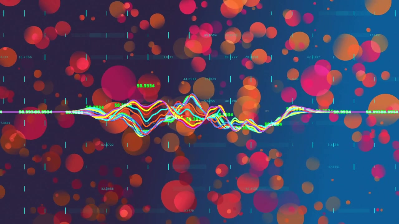 Layered wave traces responding to rising peak and drifting bokeh, updating values, displaying data