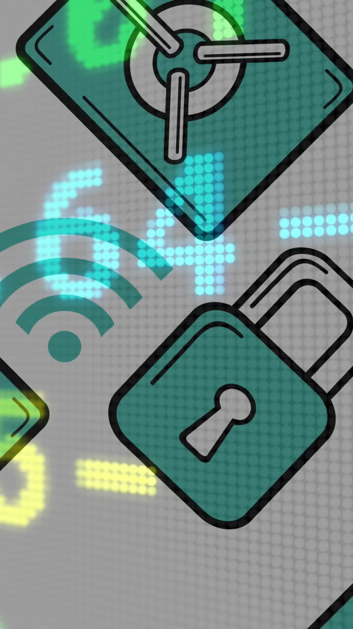animación del procesamiento de datos financieros con iconos de seguridad en línea