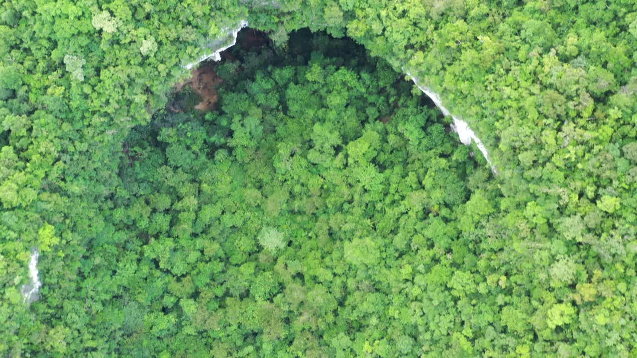 필리핀 사마르 의 숲 으로 뒤 ⁇ 인 동굴 개방 위 를 날아다니는 드론