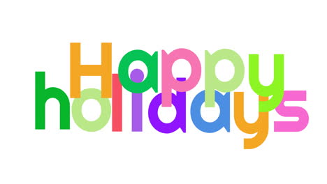 animación de coloridos felices fiestas texto de felicitación de navidad sobre fondo blanco