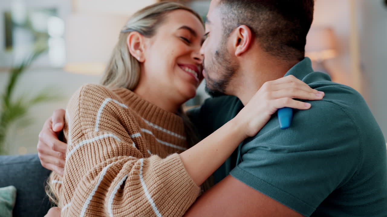Happy couple celebrate pregnancy test results