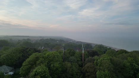 Telecommunications-mast-Kingsdown-Kent-UK-overlooking-English-Channel-drone,aerial