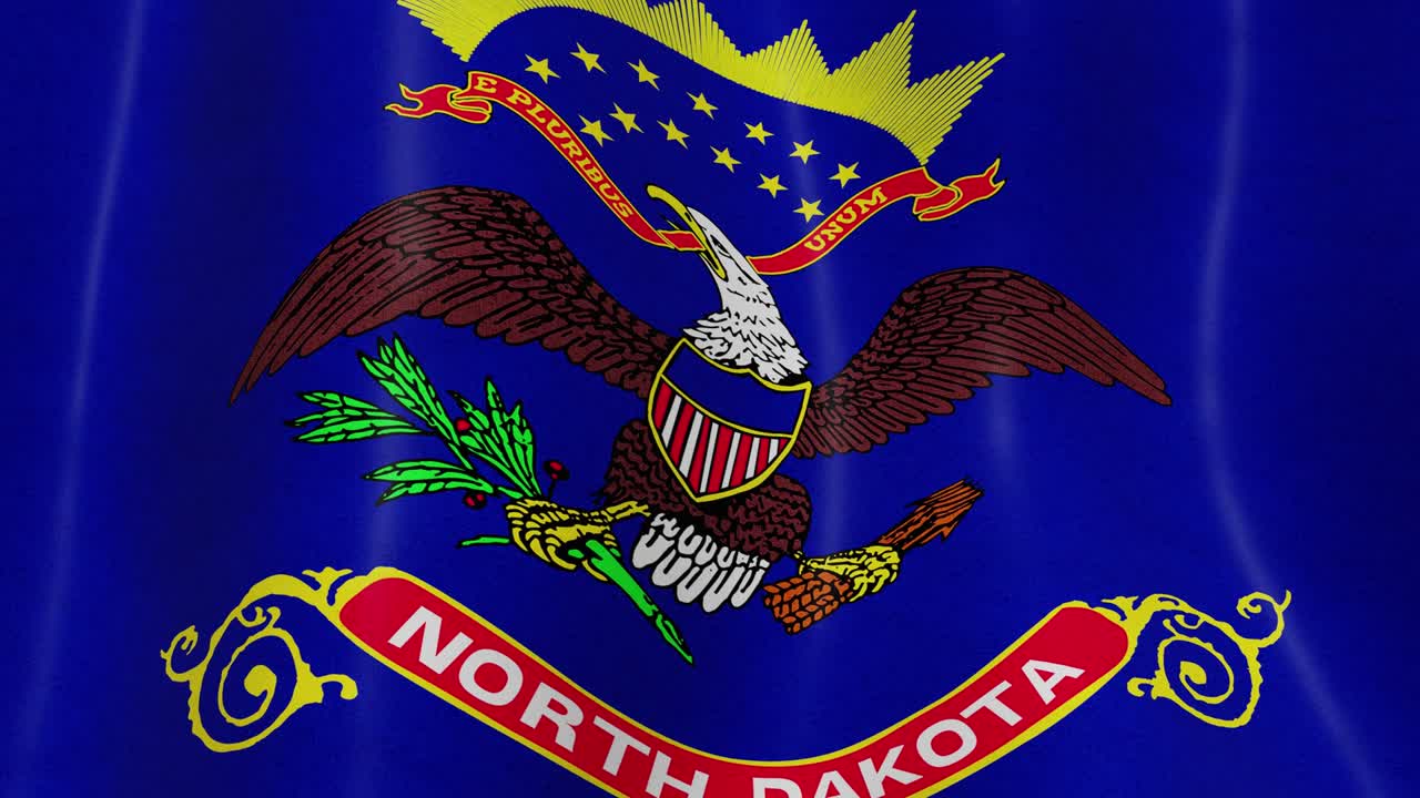 el bucle de la bandera de dakota del norte revoloteando en cámara lenta. animación en 4k 3d.