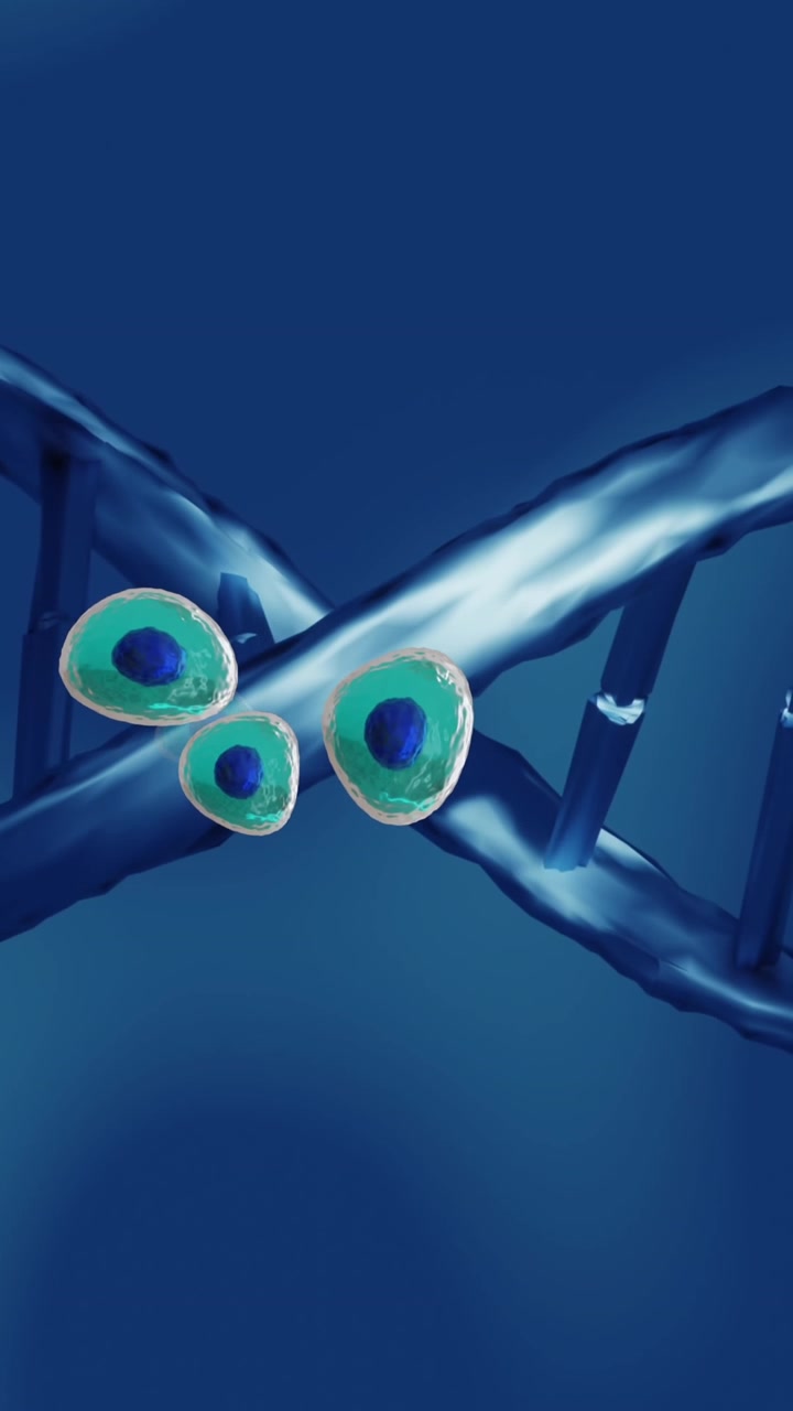 Animation of human body cells and dna strand on blue background