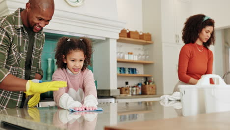 family cleaning kitchen together