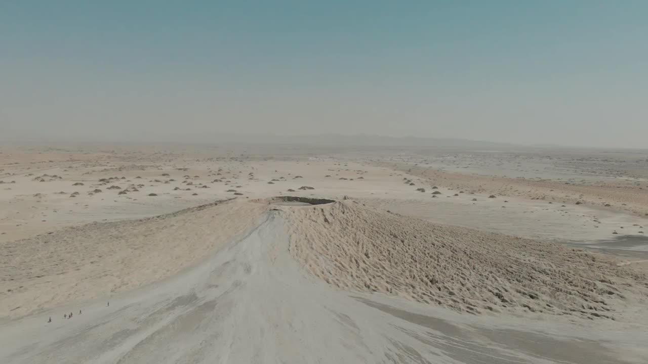 Aerial View of Mud Volcano in Desert