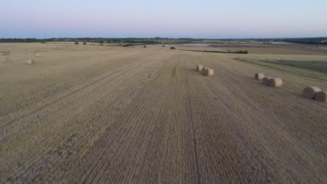 siguiendo lentamente a un hombre que camina por un campo de agricultores antes de ascender para revelar campos ondulados y tierras de cultivo