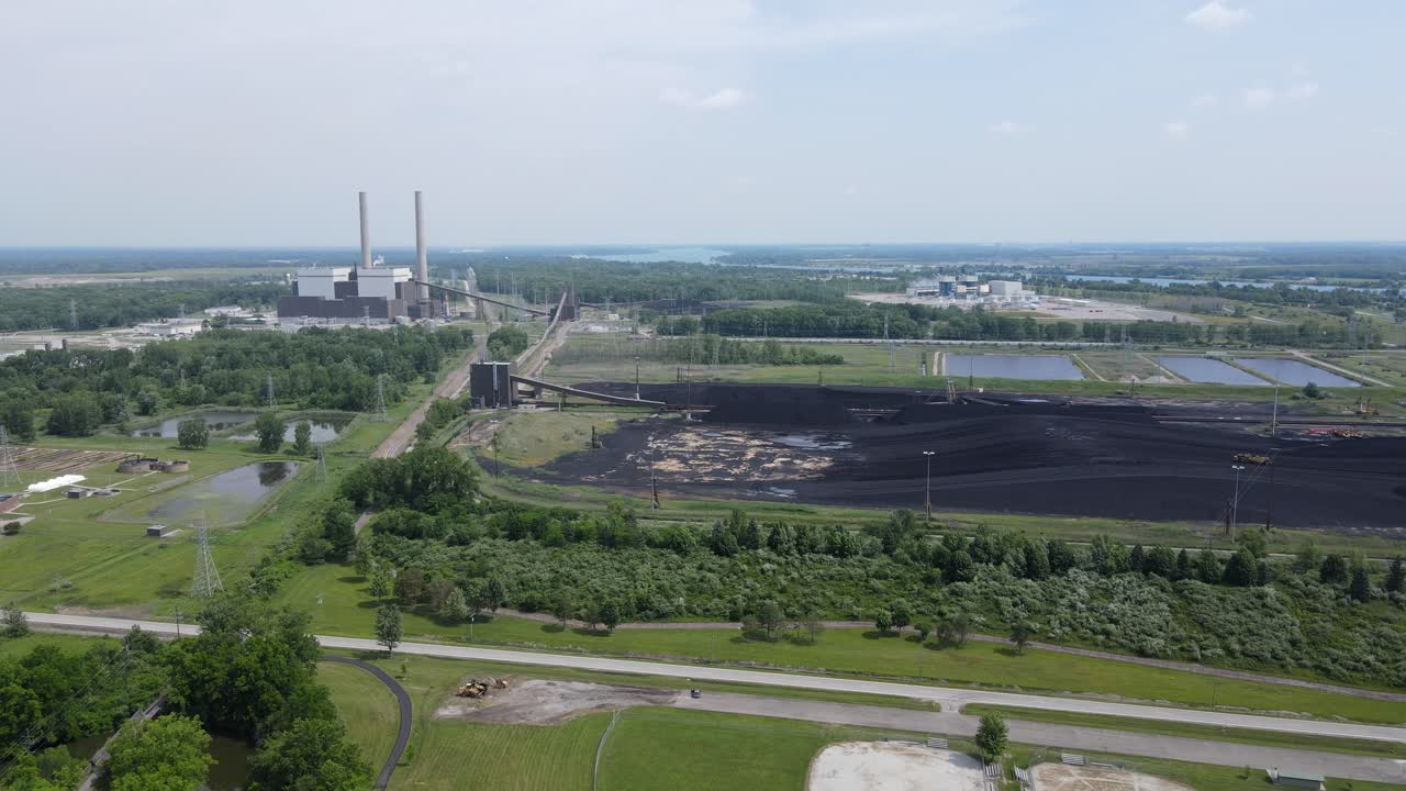Pile of coal for DTE Belle River Power Plant, aerial view