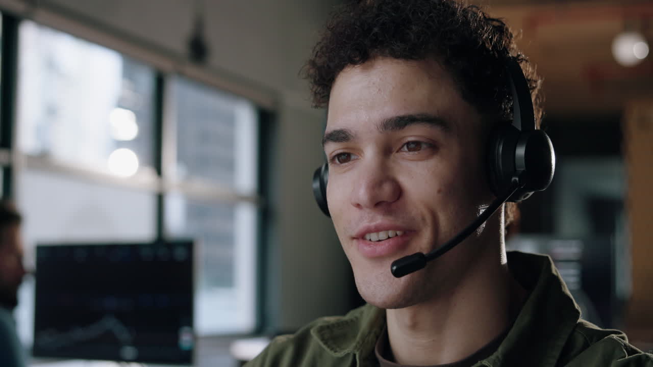 Man wearing headset in office