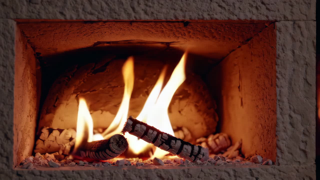 불타는 나무를 가진 아한 벽난로