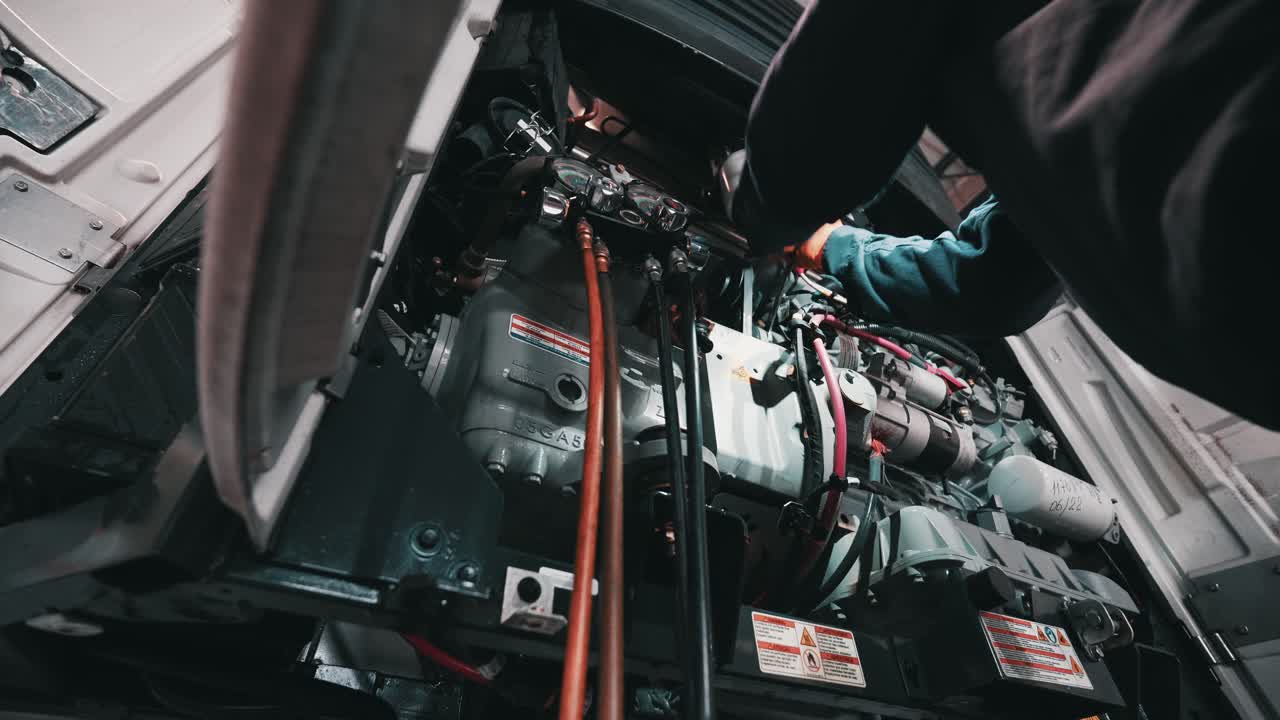 con manos firmes y precisión experta, el hábil mecánico afloja hábilmente un perno obstinado, asegurándose de mantener segura la maquinaria circundante.