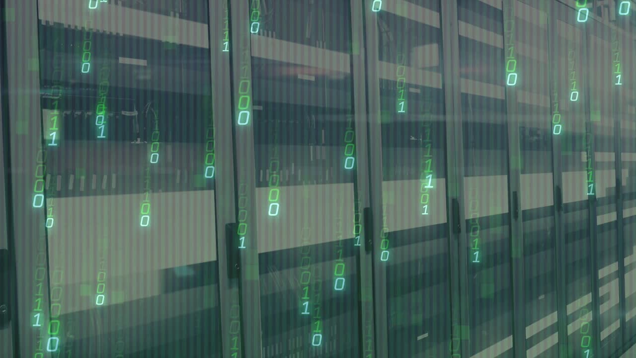 Animation of digital data processing over server room