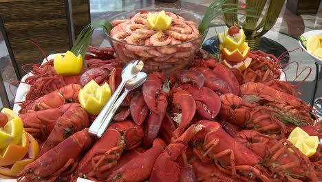 seafood buffet with lobsters and shrimp