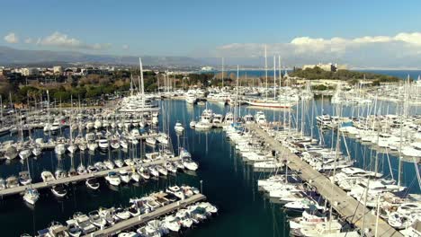 drone shot of amazing yacht port