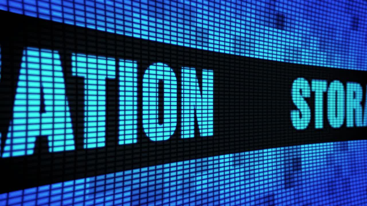 Storage optimization side text scrolling on light blue digital led display board pixel light screen