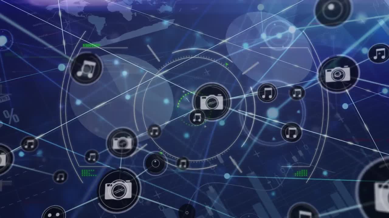 animación del escaneo de alcance sobre el procesamiento de datos estadísticos y la red de conexiones