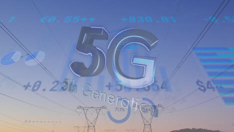 vídeo compuesto digital de texto 5g contra el procesamiento de datos financieros a través de torres de radio en la carretera