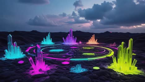 crystals in a neon landscape