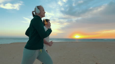 jogging on the beach at sunset