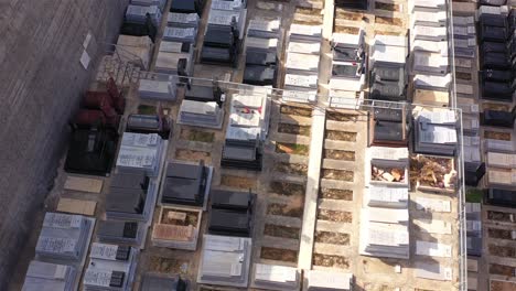 aerial view of a cemetery with rows of gravestones