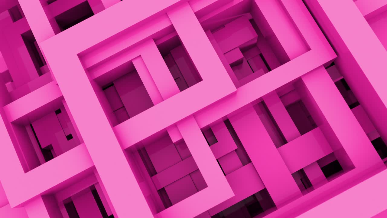 Abstract 3d shapes lines and squares with different colors. 4k loop render animation footage.