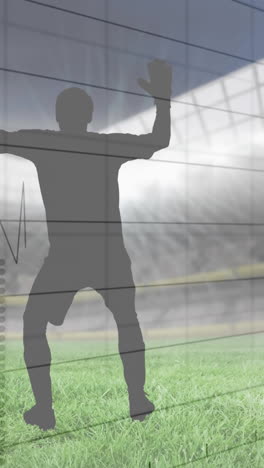 animation of graphs and data processing over footballers and sports stadium