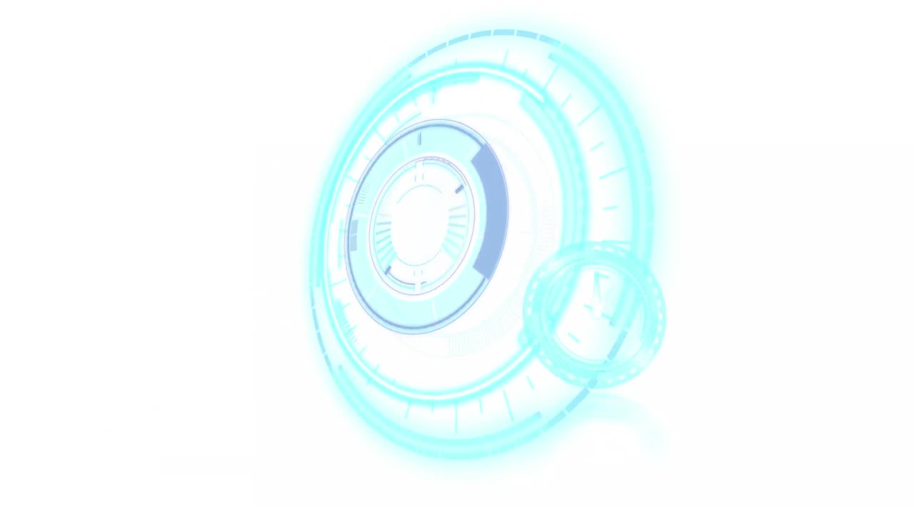 animación de reloj moviéndose rápido y escaneo de alcance sobre fondo blanco