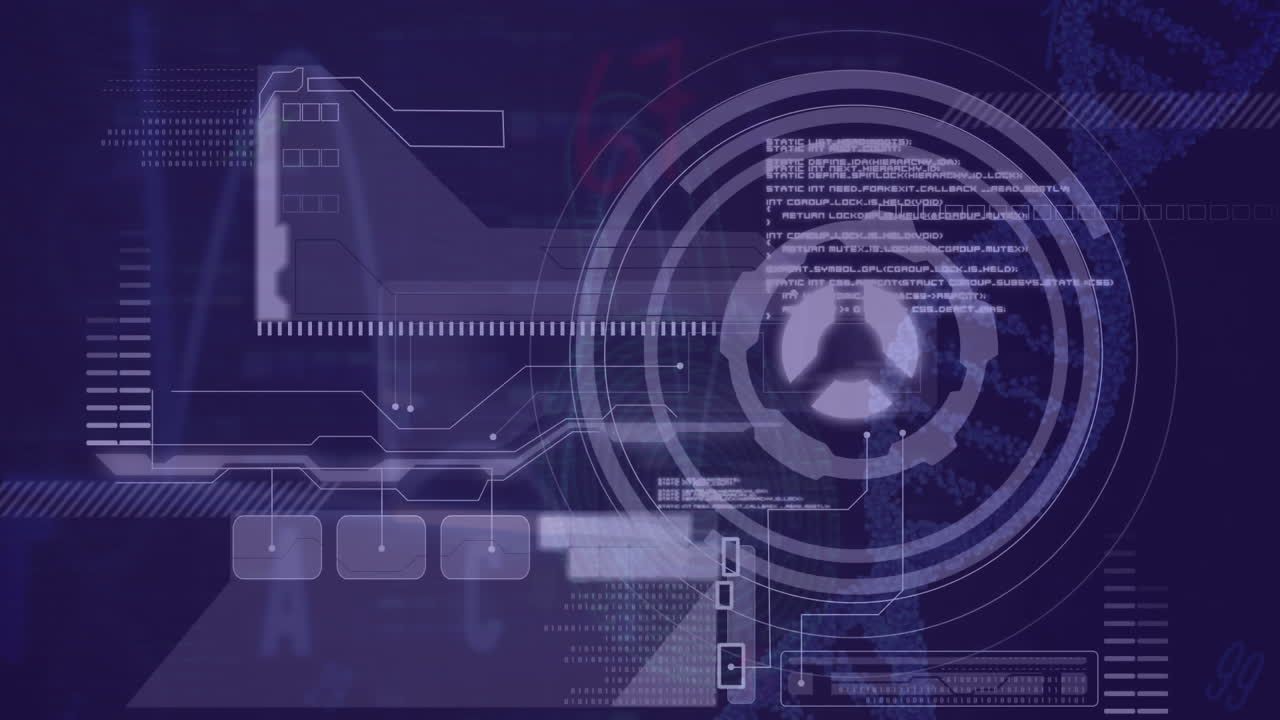 Animation of scope scanning and data processing on purple screen