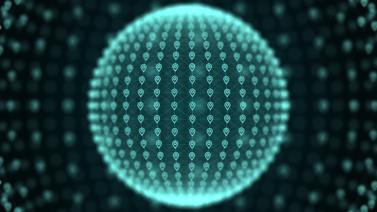 Location Pin Sphere Animation Futuristic Blue Global Navigation Digital Background Loop
