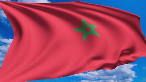 flag of morocco against a cloudy sky (alpha channel, loopable)