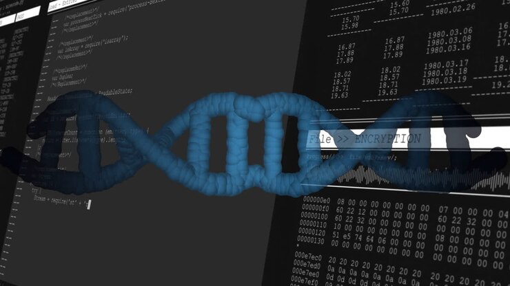 Processing scientific data, animation of DNA strand and binary coding in lab