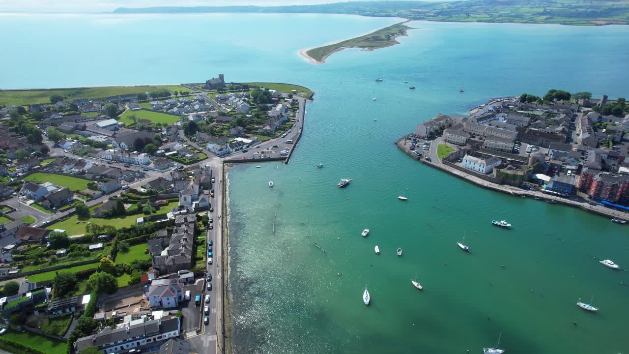 Drone panorama Dungarvan harbour and Waterford Bay Epic locations Ireland in summer
